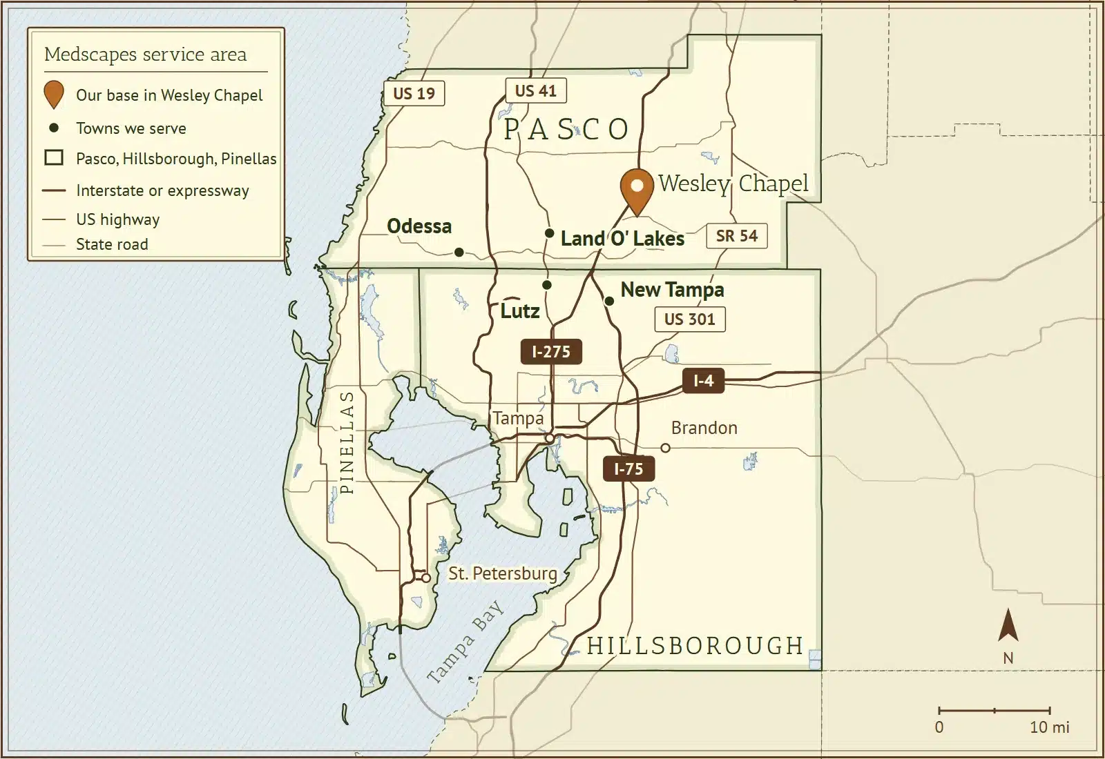 Medscapes service area across Pasco, Hillsborough and Pinellas counties